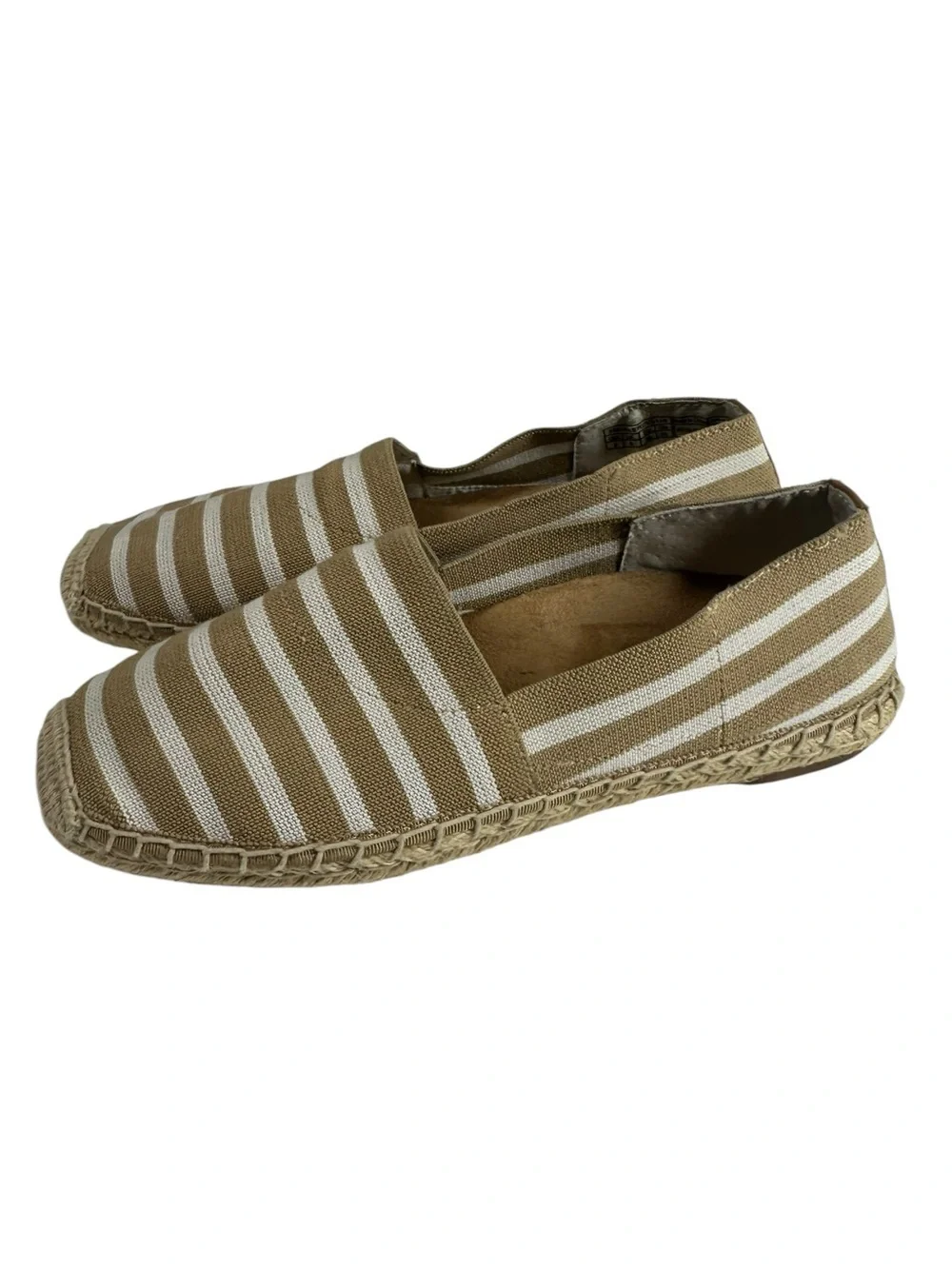 Vionic Valerie Women's 8 Tan and White Striped Espadrille Slip-Ons Shoes